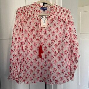 NWT Ro’s Garden Blouse Floral Red White Top Large (fits like XL)